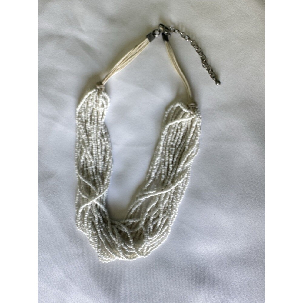 White Multi Strand Seed Bead Statement Necklace Cream Beaded Boho Coastal 21 - Picture 4 of 8